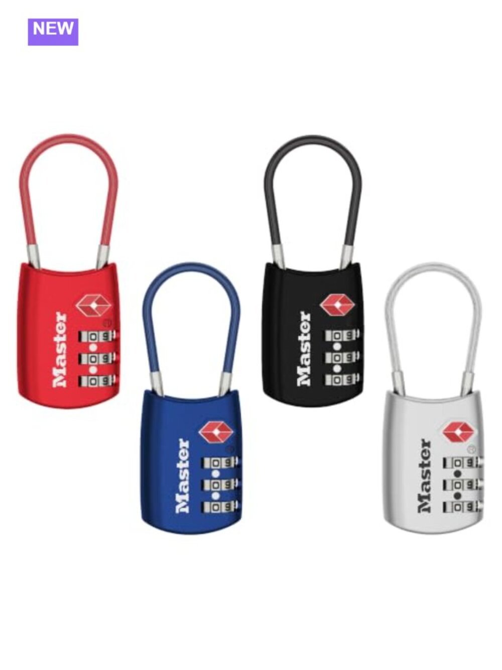 TSA Approved Combination Luggage Lock Resettable Metal Body Vinyl Cable